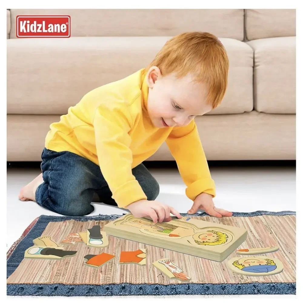 Kidzlane My Body Puzzle Boy Anatomy Wooden Montessori‎ Learning Toy 29 Piece NIB